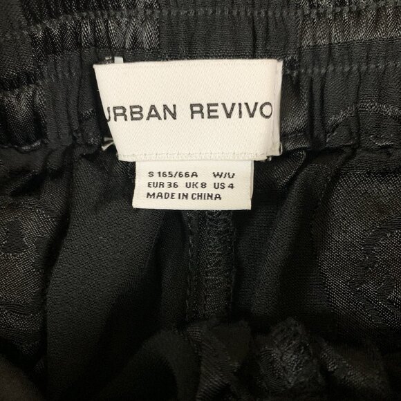 Urban Revivo S Black Satin Check Pants Wide Leg Y2K Grunge Statement Lounge - Picture 3 of 4